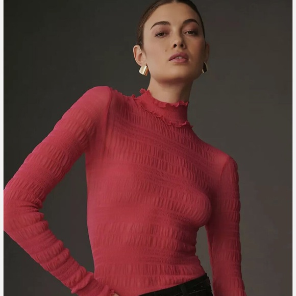 ANTHROPOLOGIE x Pilcro Smocked Mesh Turtleneck Top - Picture 4 of 10